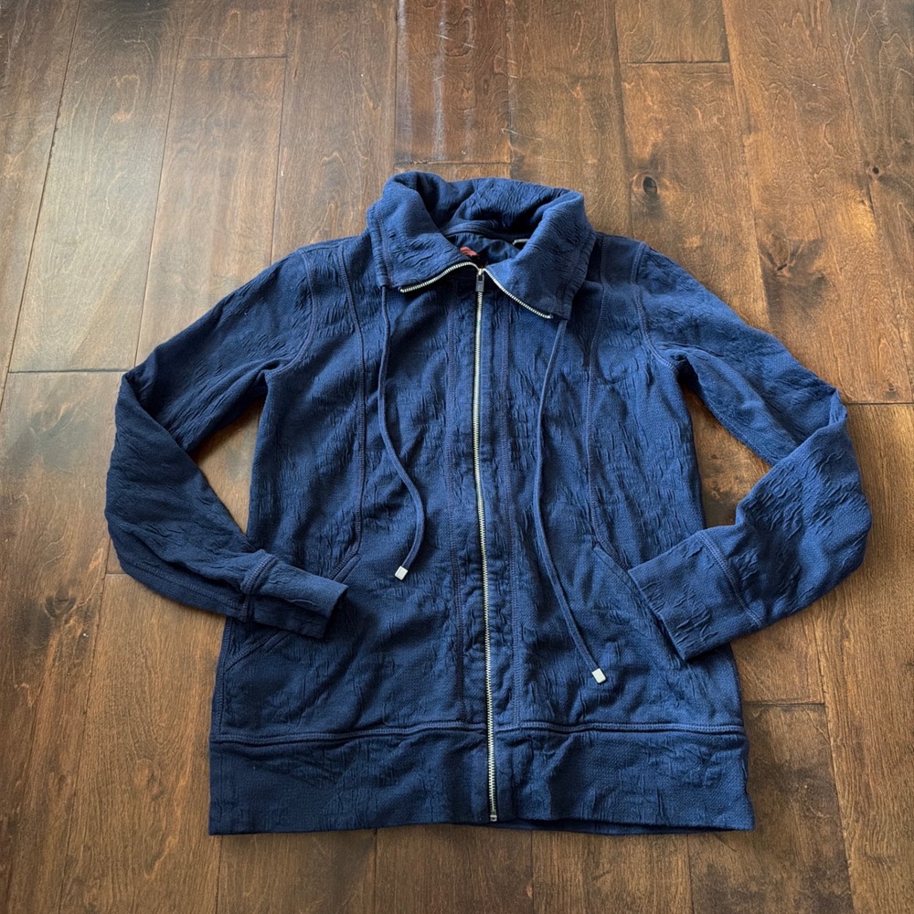 Tommy‎ Bahama Navy Blue Crinkle Textured Full Zip Funnel Neck Jacket Womens XS